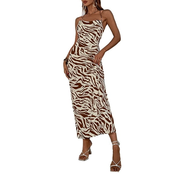 Yokua Women Sleeveless Dress Zebras Striped Print Dress Female Spaghetti Strap Dress
