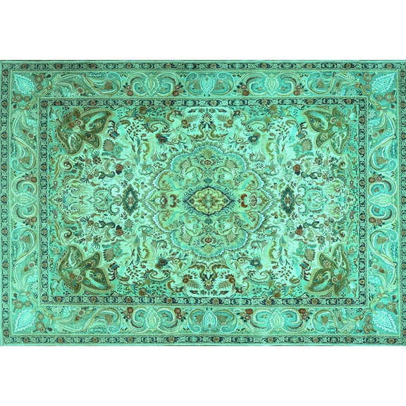 Ahgly Company Machine Washable Indoor Rectangle Persian Turquoise Blue Traditional Area Rugs, 5' x 7'