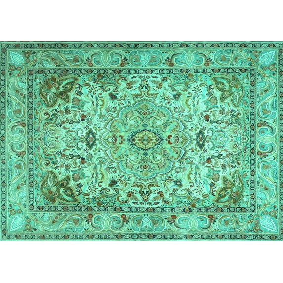 Ahgly Company Machine Washable Indoor Rectangle Persian Turquoise Blue Traditional Area Rugs, 8' x 10'