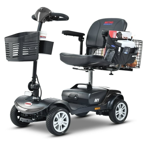 Secure 4-Wheel Mobility Scooter with Charger & USB Ports, Gloss Black, 350 lb Limit
