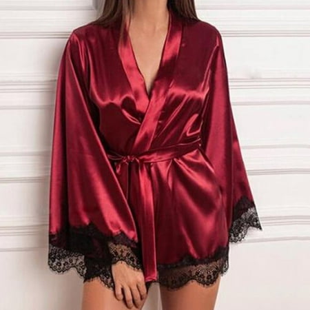 

Wodofoxo Promotion Women Satin Nightdress Silk Lace Lingerie Nightgown Sleepwear Sexy Robe
