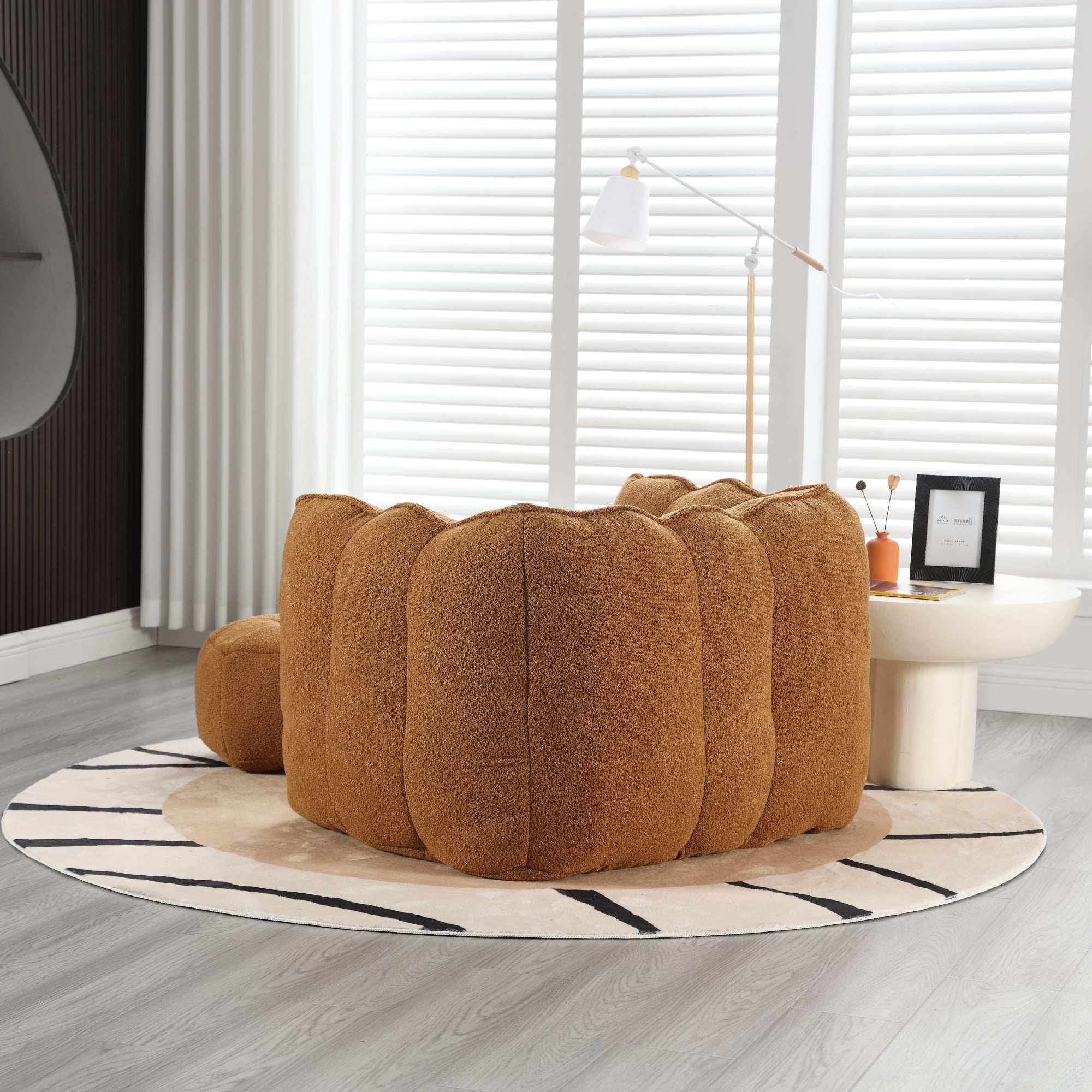 Bean Bag Chair with Footstool, Soft Lightweight Filled Bean Bag Sofa Chair with High Resilient Foam, Chenille Adult Bean Bag Chair with Armrests for Adults to Game, Read, Watch TV, Khaki