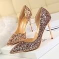 thumbnail image 4 of Zapatos de mujer estilo discoteca sexy delgados para mujer con tacones altos finos boca baja puntiagudos laterales huecos lentejuelas zapatos de mujer individuales, 4 of 5