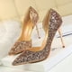 thumbnail image 4 of Zapatos de mujer estilo discoteca sexy delgados para mujer con tacones altos finos boca baja puntiagudos laterales huecos lentejuelas zapatos de mujer individuales, 4 of 5