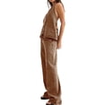 thumbnail image 4 of Women Two Piece Denim Set Button Down Backless Tank Top and Wide Leg Jeans Suits, 4 of 6