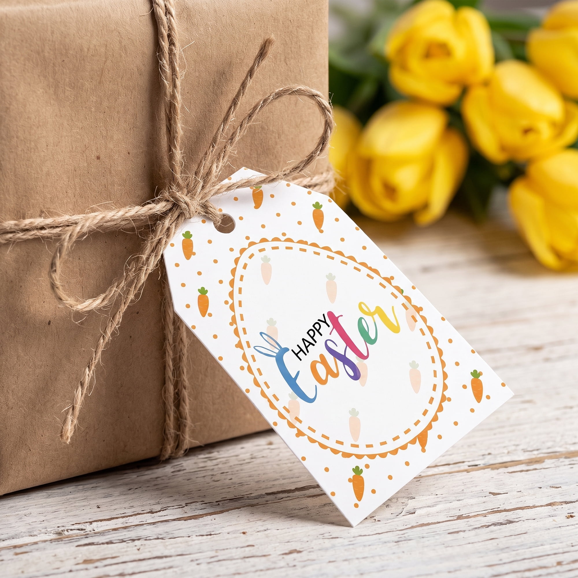 Unique Bargains 100Pcs Easter Gift Tags with Twine Carrot Egg Pattern 2" x 3.1"