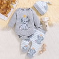 thumbnail image 2 of larppty Infant Baby Boy Clothes Elephant Style Long Sleeve Romper + Pants + Hat 3PCS Outfits Set, 2 of 7