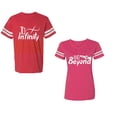 thumbnail image 1 of To Infinity & Beyond Unisex Couple Matching Cotton Jersey style T-Shirt Contrasting stripes on sleeves (Men Red / Women Pink) (Men S / Women L), 1 of 3