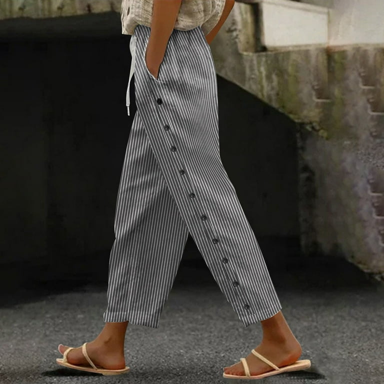 VISALY Linen Pants Women, Cropped, Wide Leg Cropped Pants for