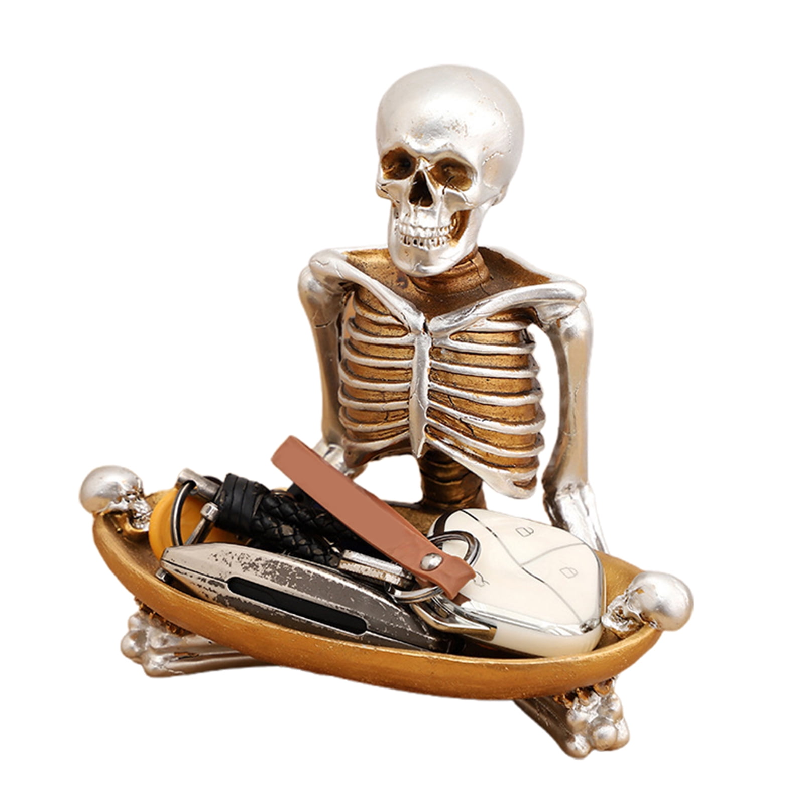 OIUR Skull Storage Tray Halloween Scary Skeleton Candy Bowl Resin Skull Fruit Snack Serving Tray Vintage Jewelry Dish for Home Tabletop Party Bar Decor