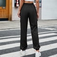 thumbnail image 4 of Joggers para mujer Puño en el tobillo Bolsillo lateral Cordón Color puro Cintura alta Pantalones de chándal para mujer Negro L, 4 of 6