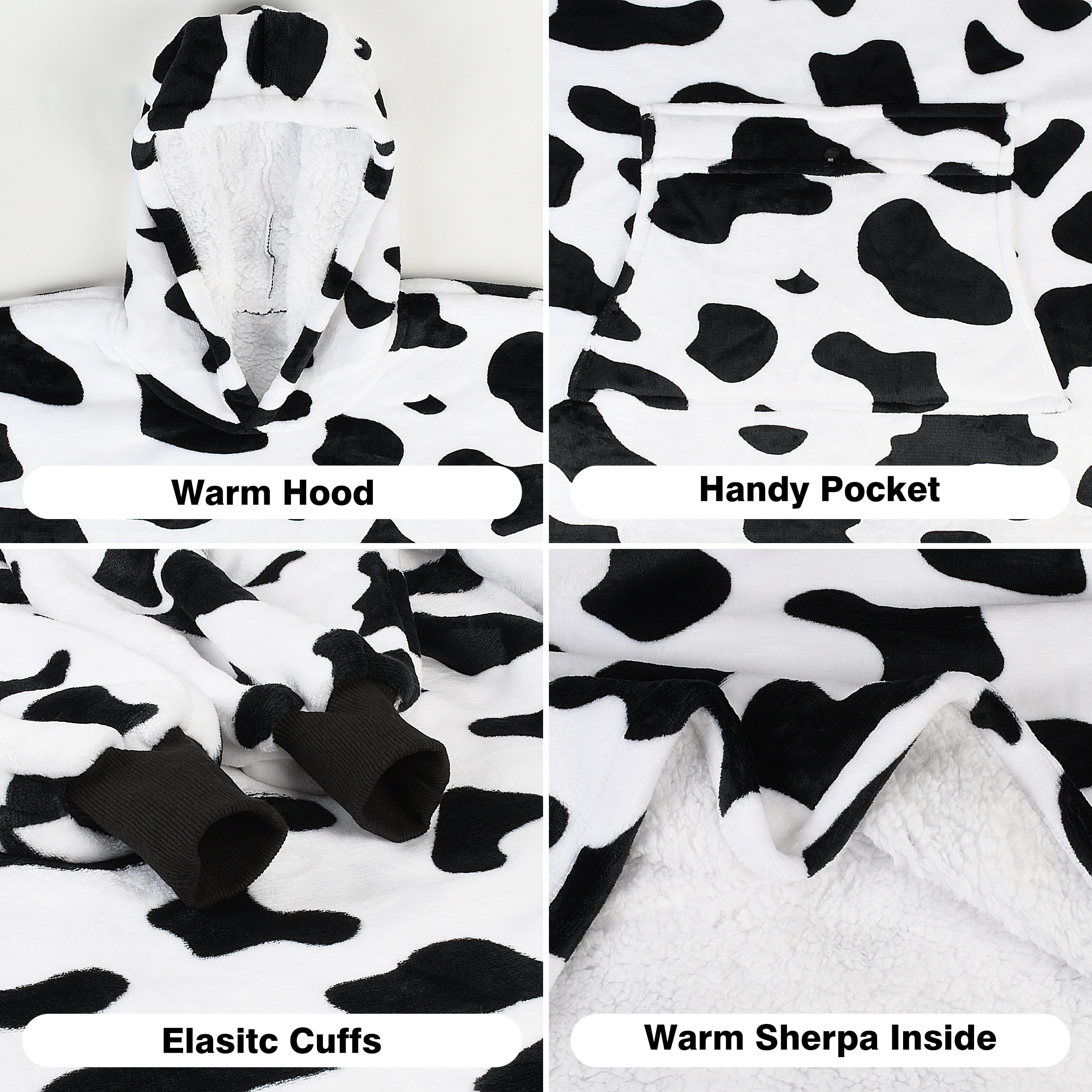 Catalonia Cow Print Kid's Oversized Wearable Blanket Hoodie Sweatshirt,  Comfortable Fleece  Pullover for 7-16 yr Teens Youth, Cow Gift for Cow Lovers