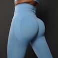 thumbnail image 4 of OSOLU New Knitted Seamless Push Up Tight Yoga Pants For Women High Waist And Show Running And Fitness Pants Workout Stretchy Running Tummy Control Joggers Bottoms Sky Blue L, 4 of 7