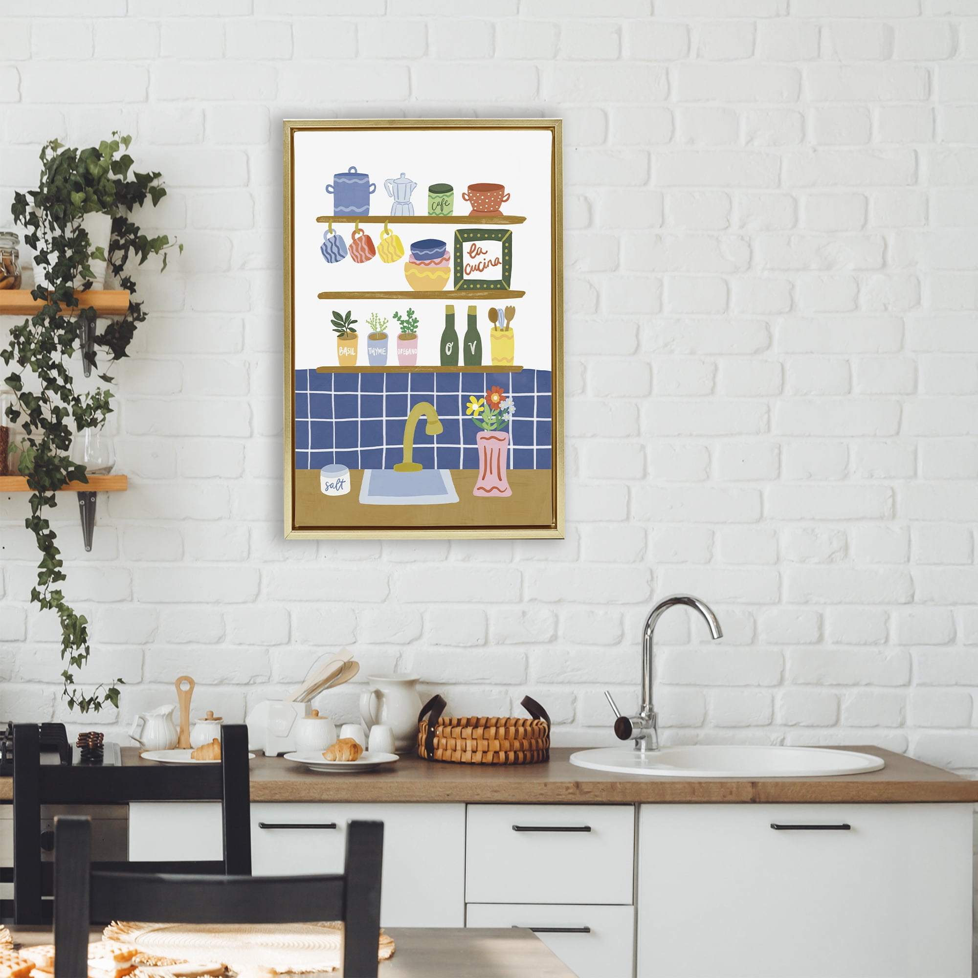 Stupell Industries Italian Kitchen Spice Rack Gold Framed Floater Canvas Wall Art, design by Amanda Houston
