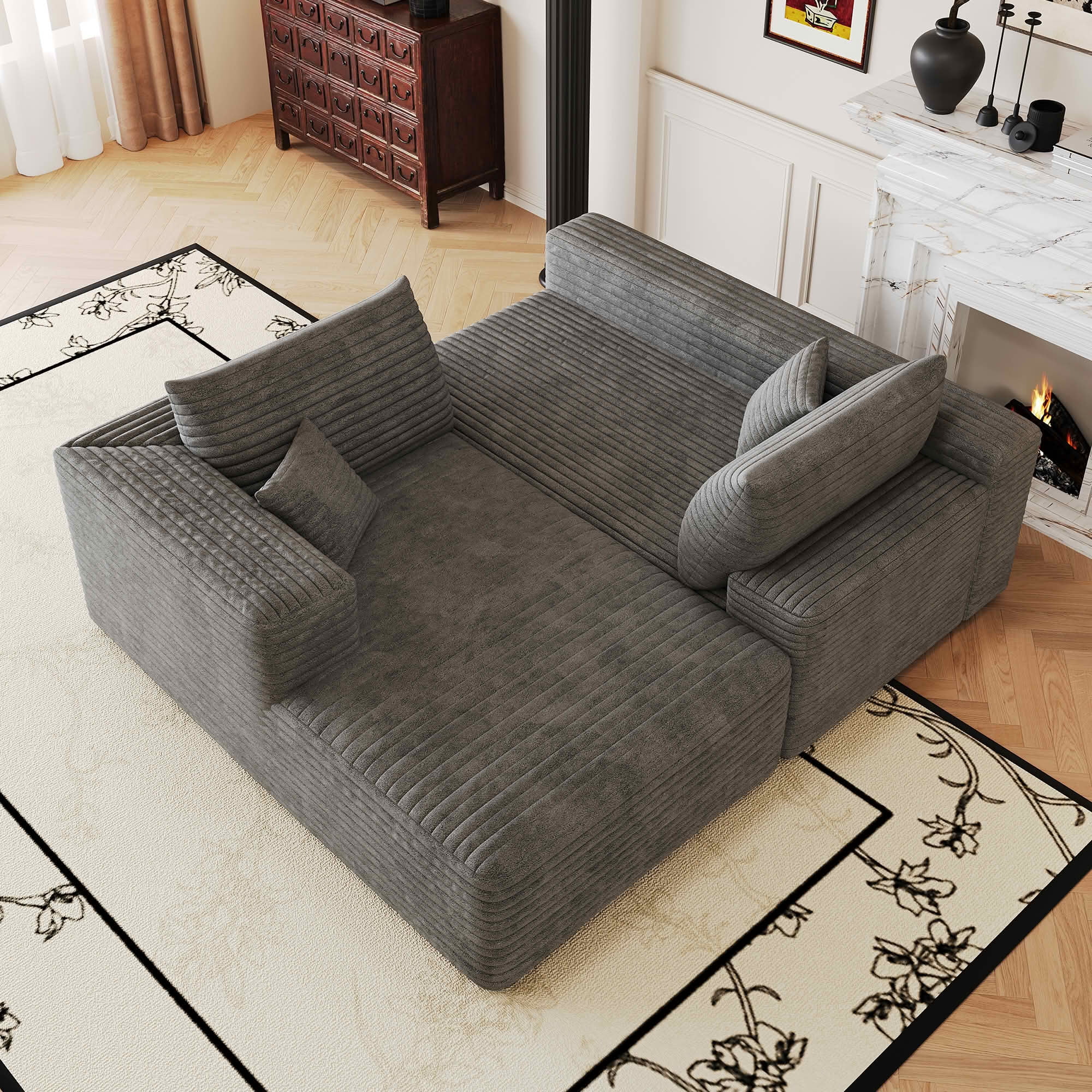 MAYEERTY 103 Inch L‑Shaped Cloud Sectional Sofa, Modern Minimalist Deep‑Seat Corner Couch, Plush Corduroy Upholstered Reversible Sofa, No‑Assembly Required for Living Room Apartment