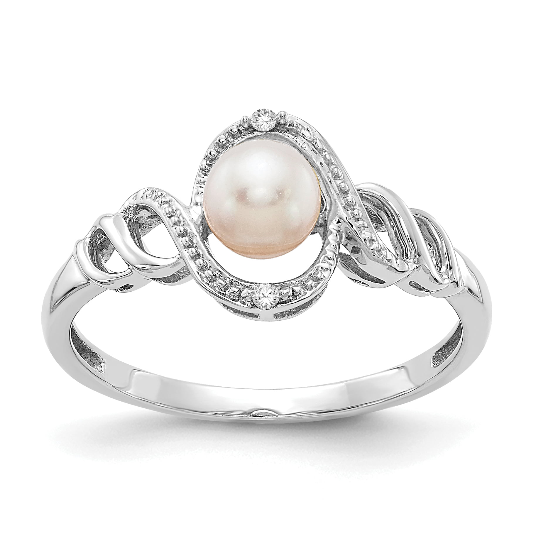 Sizes 4-13 10k Yellow or White Gold 4.5mm Freshwater Cultured Pearl And Diamond Ring