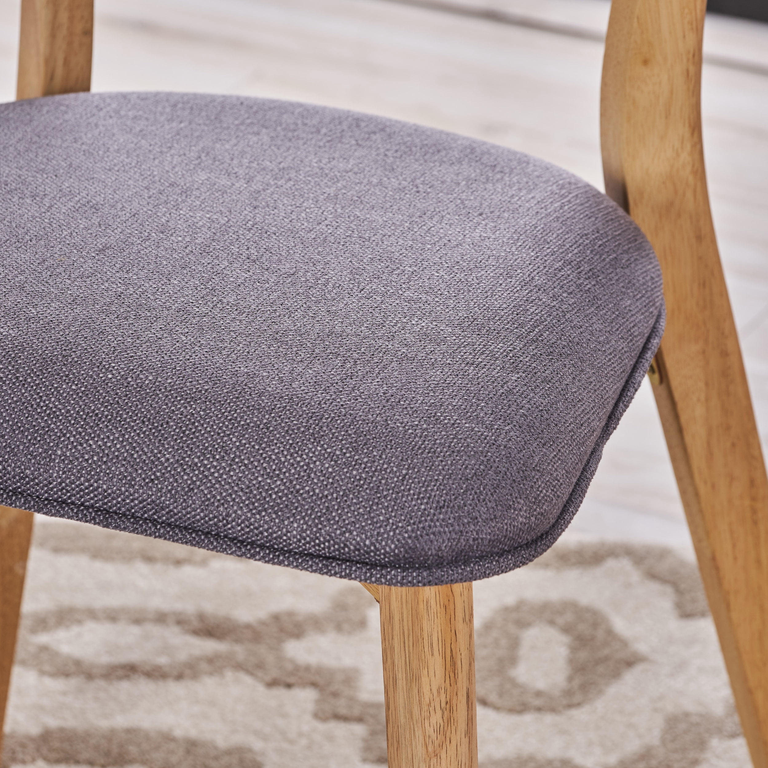 Noble House Sadie Modern Fabric Dining Chairs, Set of 2, Dark Grey, Natural Oak