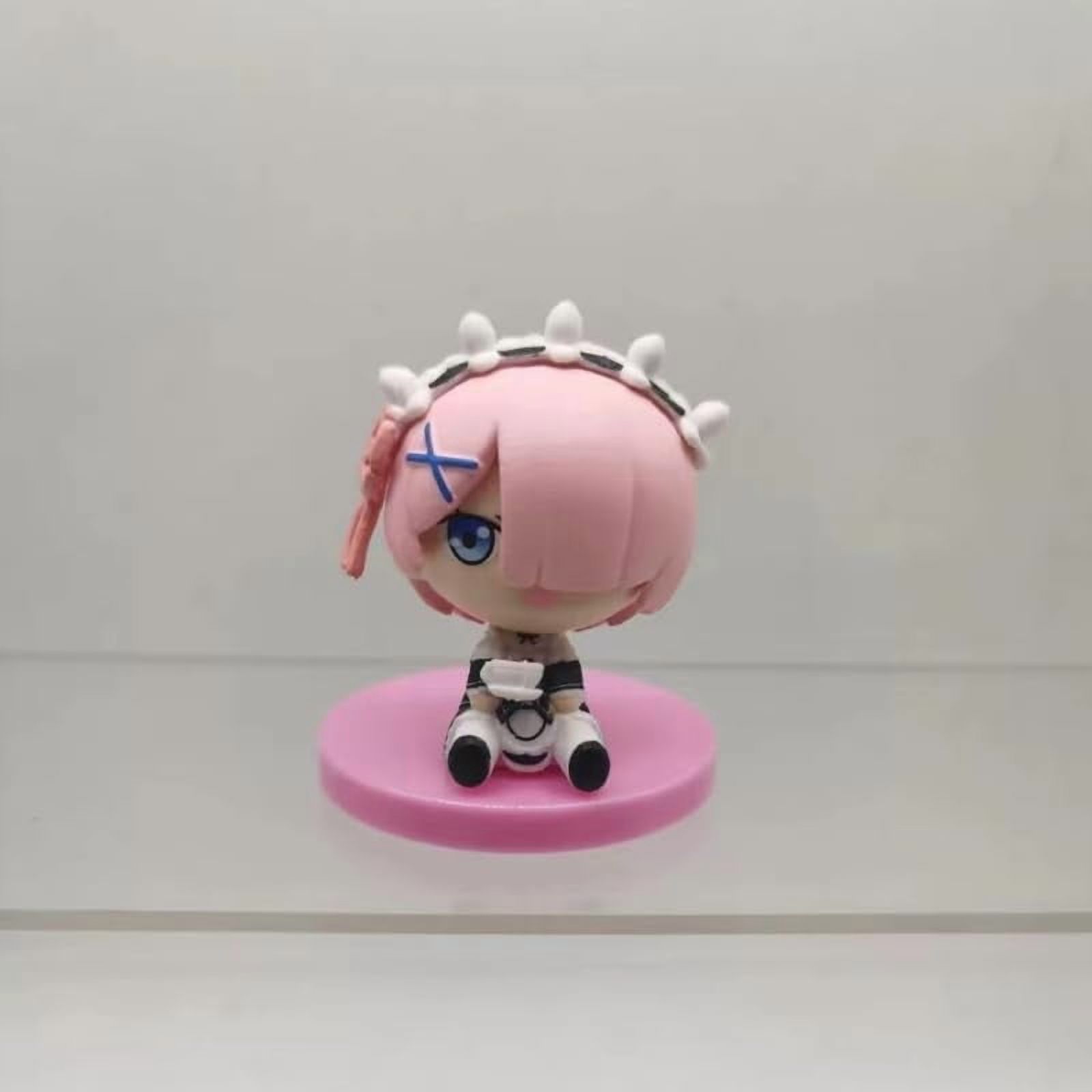 New Rem Figure, 8pc Q Version Eight Pieces Pink Base Rem Action Figure 10cm/3.9inch PVC Anime Character Statue Model Desktop Ornament Gifts
