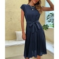thumbnail image 2 of Women's 2024 Summer Dresses Casual Solid Color Classic Short Sleeve Dress Crew Neck Smocked High Waist Tiered Boho Beach Vacation Sundress (Dark blue,XX-Large), 2 of 6