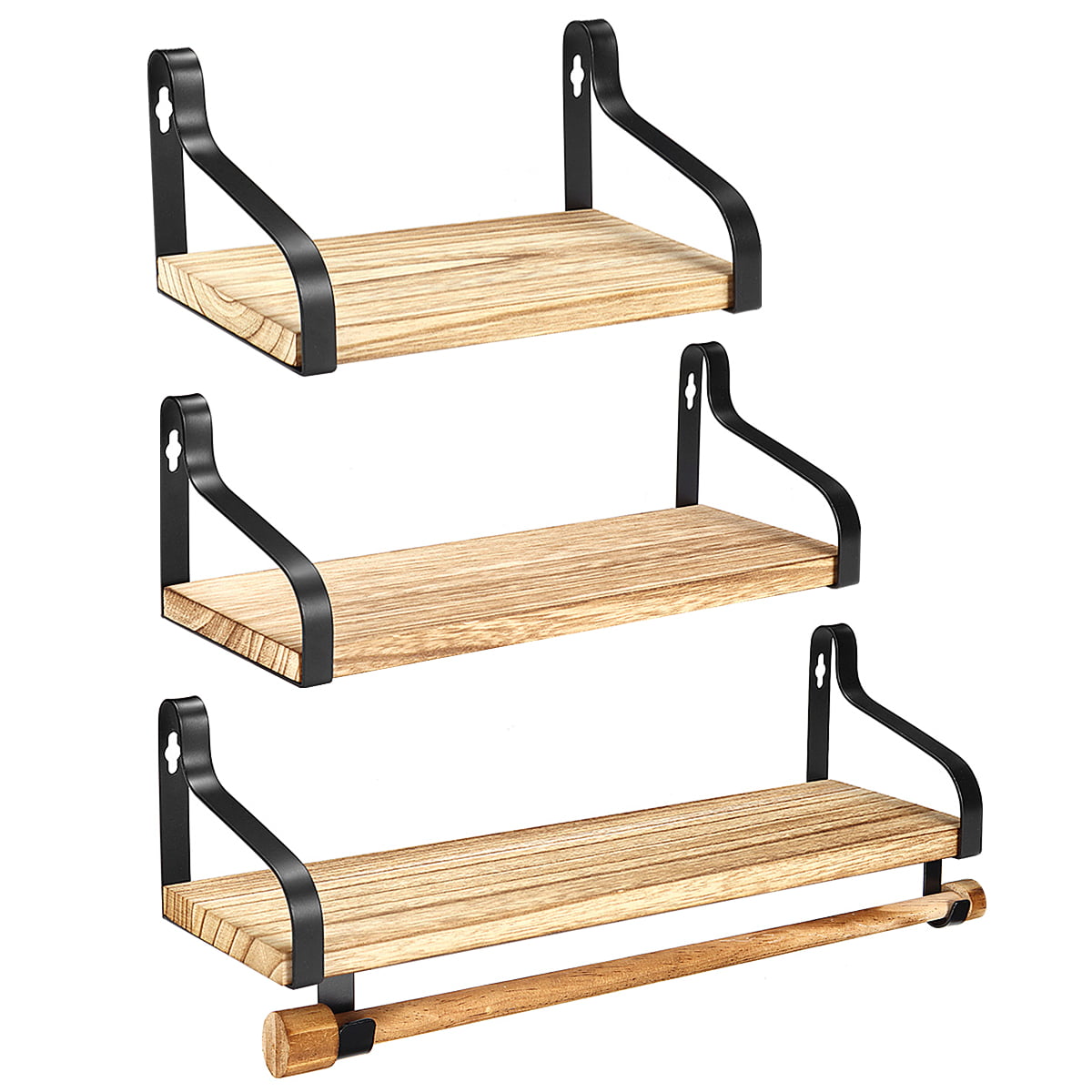 Details about   3 PCS Wall Floating Shelves Wood for Bathroom Living Room Bedroom Office 
