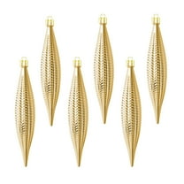 6 Pcs Plastic Finial Drop Christmas Ornaments Decorative Hanging Ornaments Shiny, Matte, Glitter and Sequin Finishes Shatterproof for Christmas Tree Decor Wedding Party Xmas Holiday(Gold)