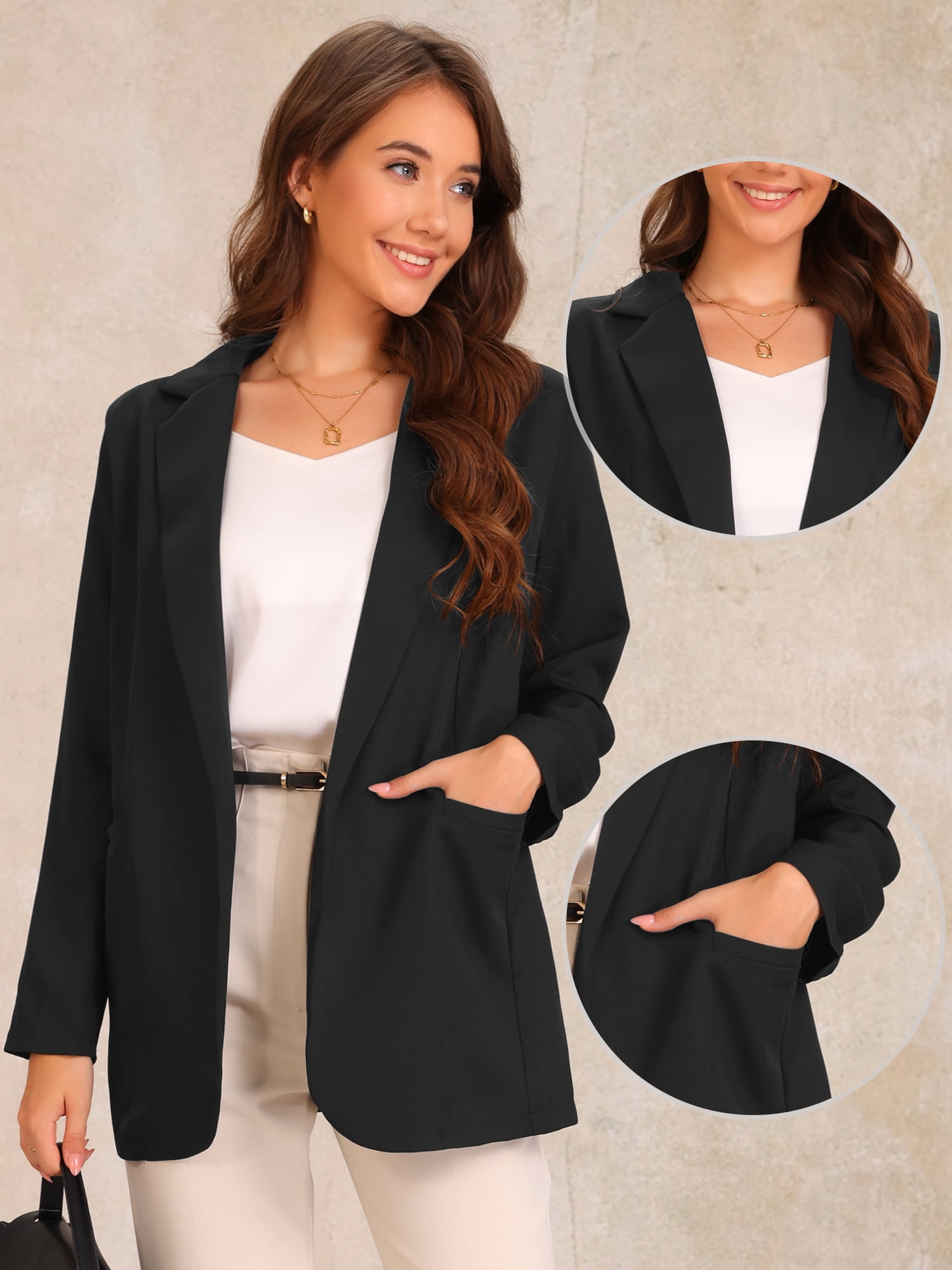DARING DIVA Women's Long Sleeve Open Front Business Blazer Jacket S Black