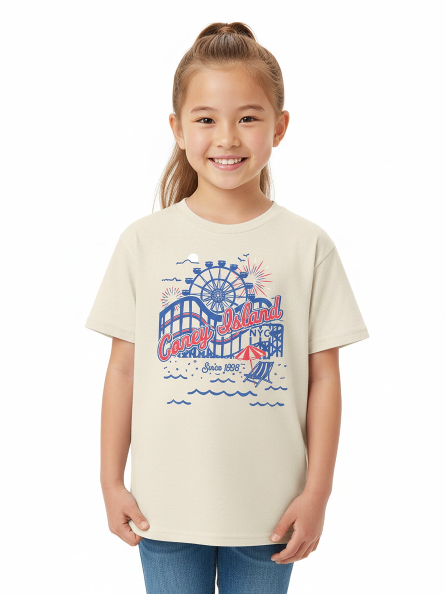 Wonder Nation Girls NYC Amusement Park Graphic Tee with Short Sleeves, Sizes 4-18