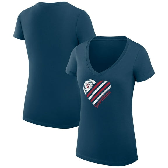 Women's G-III 4Her by Carl Banks  Navy Cleveland Guardians Heart V-Neck Fitted T-Shirt
