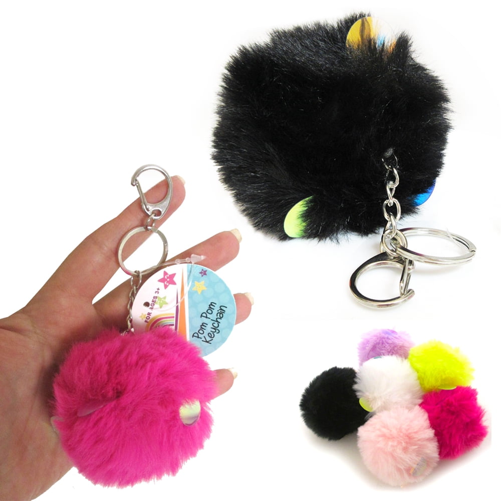 HEQUSigns 4 Pieces Animal Key Rings Fur ball keychain Fluffy Ball Key Chain for Womens Bag or Cellphone or Car Pendant