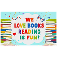 thumbnail image 2 of Colorful Book Themed Banner with Stacked Books Heart Shaped Sunglasses Stars for Book Lovers Reading Events Book Fairs School Libraries Classroom Decorations Party Backdrops, 2 of 7