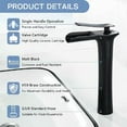 thumbnail image 2 of Grifo de baño en cascada negro mate, grifo moderno para lavabo con cascada alta, grifo para lavabo con caño alto de 235 mm, mezclador de baño de latón, agua fría y caliente disponible, 2 of 3