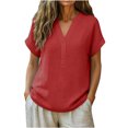 thumbnail image 2 of TAGOLD Womens Short Sleeve V-Neck Blouses & Shirts Solid Color V Neck Button Loose Linen Top, 2 of 5