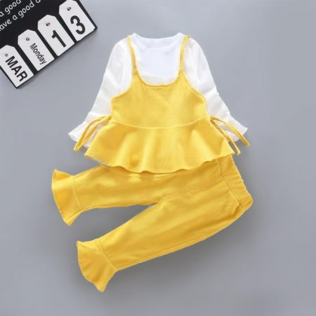 

kakina CMSX Toddler Baby Girl 2 Piece Denim Outfits Fashion Casual Solid Color Long Sleeve Ruffle Shirt Tops Jeans Long Pants Ruffle Fall Set