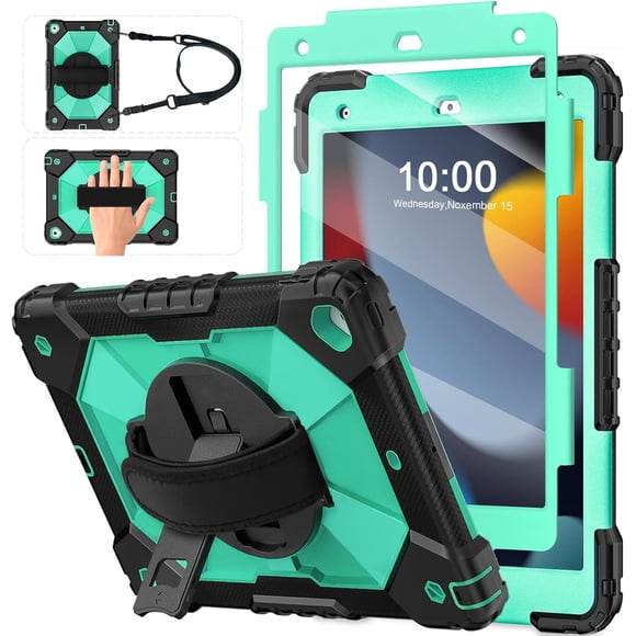 KOMI Case for iPad 9th/ 8th/ 7th Generation Case 10.2 Inch,Heavy Duty Shockproof iPad 10.2 Case 2021/2020/ 2019 with 360°Rotatable Hand/Shoulder Strap,iPad Case 9th Generation