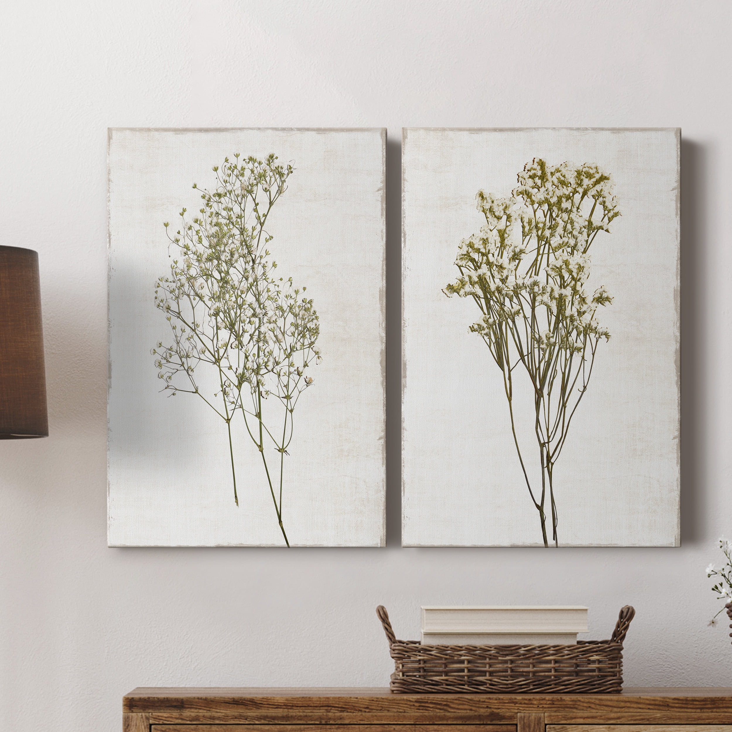 Farmhouse Pressed Flower I Premium Gallery Wrapped Canvas - Ready to Hang - Set of 2 - 12 x 18 Each
