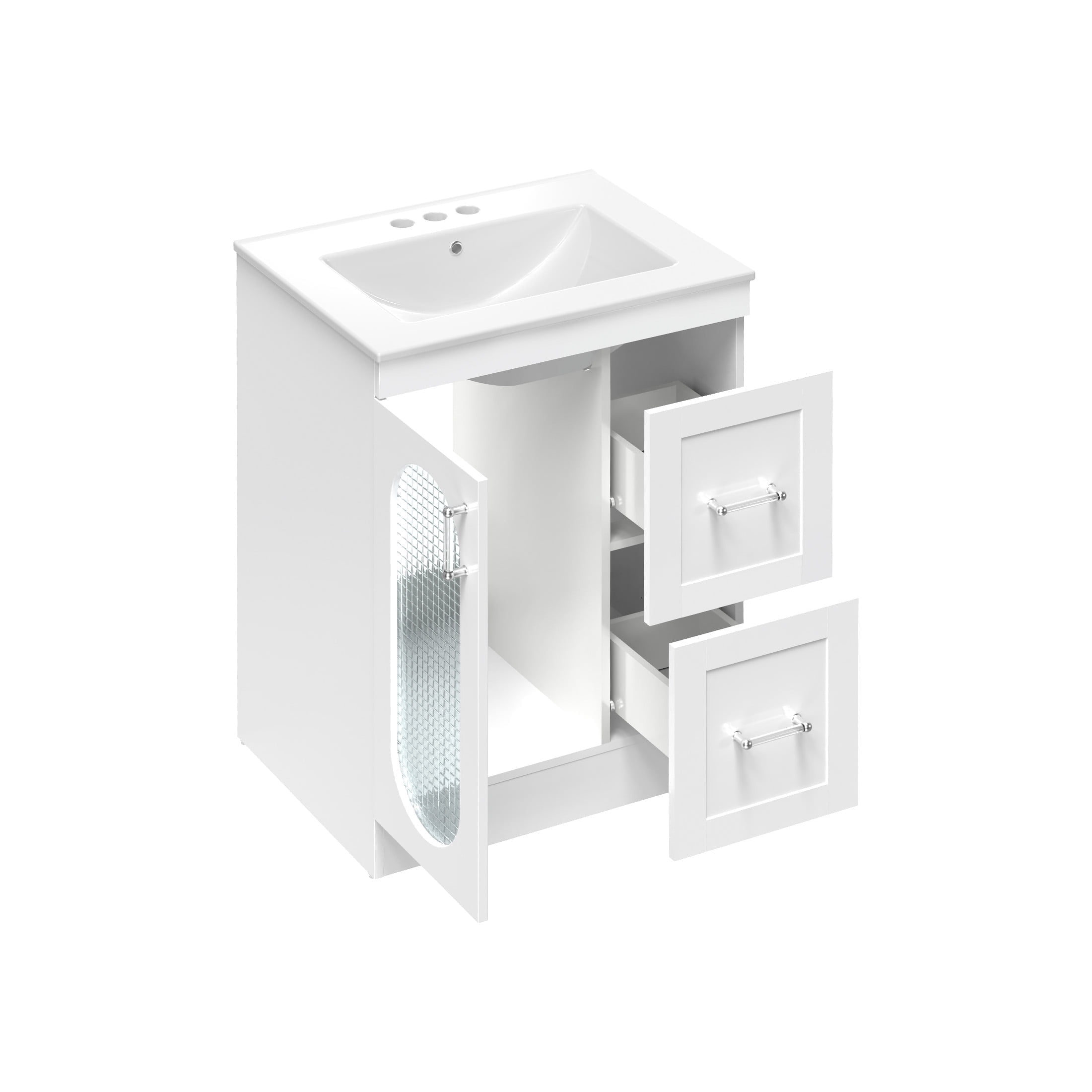 EDX 24-inch Bathroom Vanity Cabinet, Freestanding Modern Cabinet Vanity with Sink, 1 Soft-Closing Doors & 2 Drawers,White