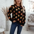 thumbnail image 2 of Women's Fall Leaf Print Sweater Batwing Sleeve Color block Crew neck Oversized Knit Pullover Top Black M, 2 of 8