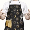 thumbnail image 2 of Black Gold Sun Moon Star Pattern Apron-Garden Aprons for Women with Pockets-Cotton Linen Waterproof Kitchen Cooking Gardening Aprons Adjustable for Kitchen,Cooking,BBQ and Salon 33x27 Inch, 2 of 7