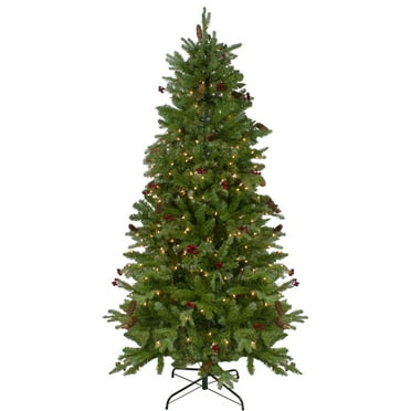 6.5' Pre-Lit Mixed Winter Berry Pine Artificial Christmas Tree - Clear Lights