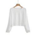 thumbnail image 4 of Baberdicy Sweatshirt for Women, Women's Solid Color Round Neck Casual Long Sleeve Cropped Sweater Top Pullover Sweaters for Women White, 4 of 5