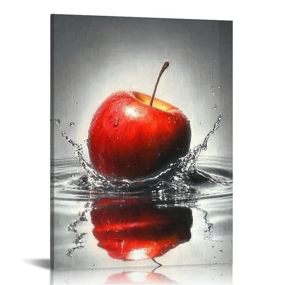 ZFLMY Replica of the contemporary red apple splash canvas print can be hung directly from kitchen and dining room wall decorations, and dining room framed with fruit art 12x16in