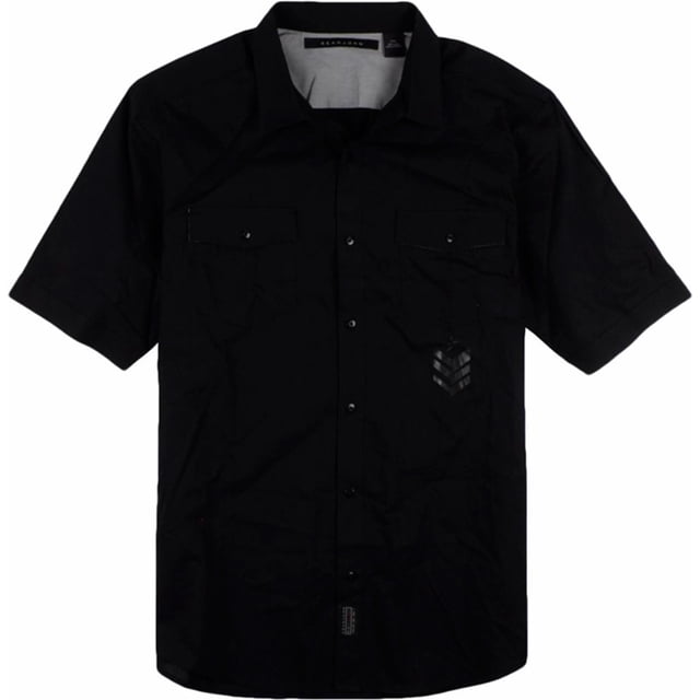 Sean John - Camisa militar con botones para hombre, color negro, XXL
