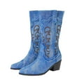 thumbnail image 7 of Denim Cowboy Boots for Women Pointed Toe Western Embroidery Booties Trendy Heeled Mid Calf Cowgirl Boots, 7 of 7