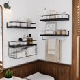 thumbnail image 3 of Wood Floating Shelves Wall Mounted - 4+1 Tier Rustic Bathroom Wall Shelves Over Toilet with Wire Storage Basket and Towel Bar, Set of 4 Farmhouse Floating Shelf for Bathroom, Kitchen, Bedroom., 3 of 17