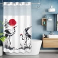 thumbnail image 6 of No Hook Shower Curtains with Snap-in Liner Set, Crane Waterproof Hotel Style Bathroom Shower Curtain, Black White Ink Wash Red Moon Botanical Breathable Mesh Top Window Bath Curtains 36''x72'', 6 of 9
