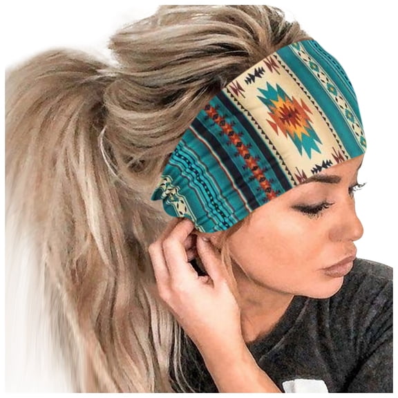 Wide Printed Sports Headband - Stretchy Elastic Non-Slip Yoga Band with Abstract Floral - Soft Sweat Wicking Wrap for Workout Multicolor
