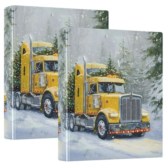 joogoo Truck Winter Snow Hardcover 3 Ring Binder 1.5" Round Rings Interior Pockets Binders Organizer 2 Pack