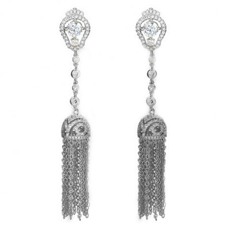 Copper Crystal Earrings - Zerodis 2 Colors New Arrival Copper Ear Drop Long Chain Tassel Earrings with Crystal Rhinestones, Copper Ear Drop, Dangle Earring