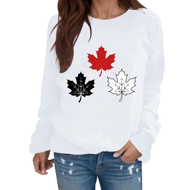 Gibobby Sudadera Mujer Moda Sudadera con capucha informal de manga larga con cuello redondo y estampado de de arce colorido para mujer (Blanco, XL)