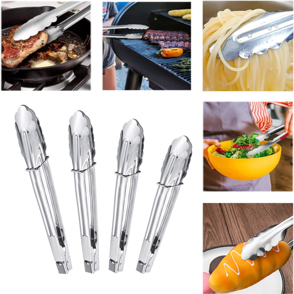 2 Pcs Coiled Spring Heavyweight Stainless Steel Utility Tong，for Barbecue Salad Bread Meat Food Clips(11inch)